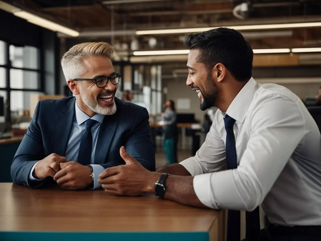 Two guys meeting for a business meeting sitting at together at a table